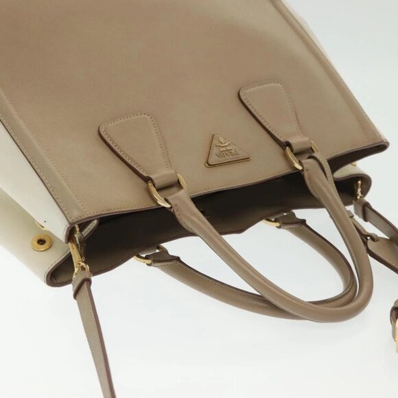 PRADA Hand Bag Safiano Leather 2way Beige Gold Auth - Picture 5 of 15